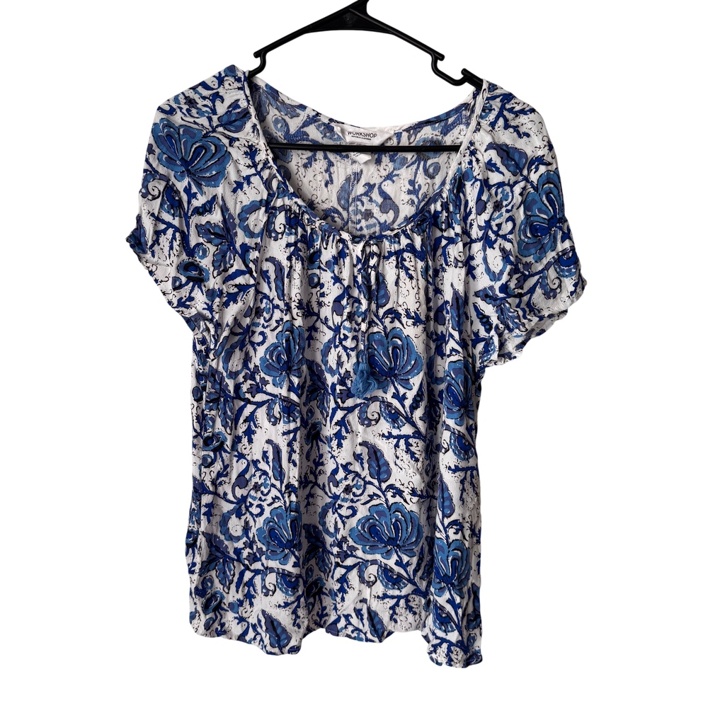 Workshop Republic Clothing Blue Floral Scoopneck Blouse